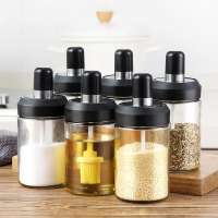 250ml Spoon and lid integrated Lead-free seasoning glass storage bottle kitchen glass spice jar with spoon brush