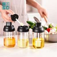 Clear Glass Spice Jars with Brush, Honey Stick Set of 3, Suitable for Kitchen and BBQ