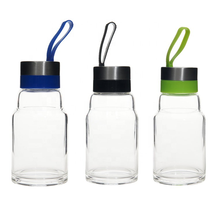 300ml heat-resistant glass water bottle with lanyard