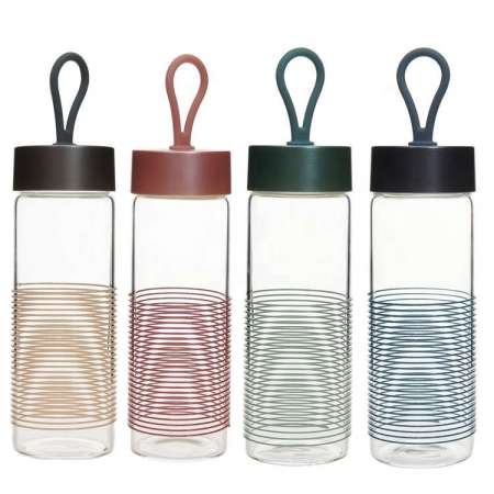 borosilicate glass drinking bottle with non-slip ring