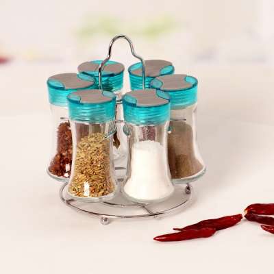 hot sale glass spice bottle jar with metal stand