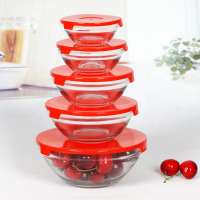 set of 5 glass fruit bowl with plastic lid